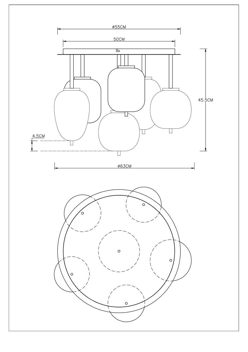 GLOBO Deckenleuchte Blacky mattschwarz Metall Rauchglas H/D: ca. 38x65 cm E14 6 Brennstellen