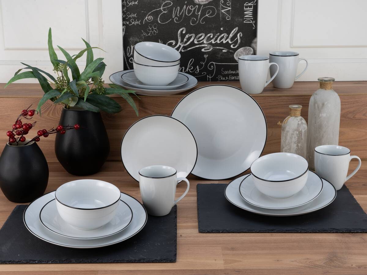 CreaTable Kombiservice Luna Black Line weiß Porzellan 16 tlg.