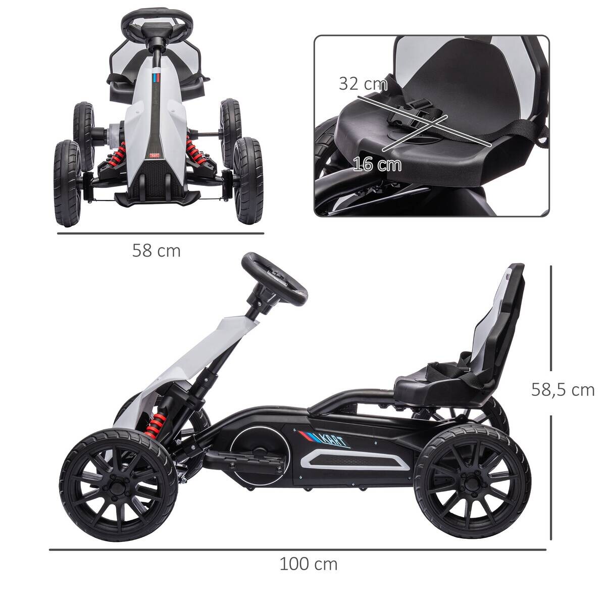 HOMCOM Kinder Elektro Gokart weiß B/H/L: ca. 58x58,5x100 cm