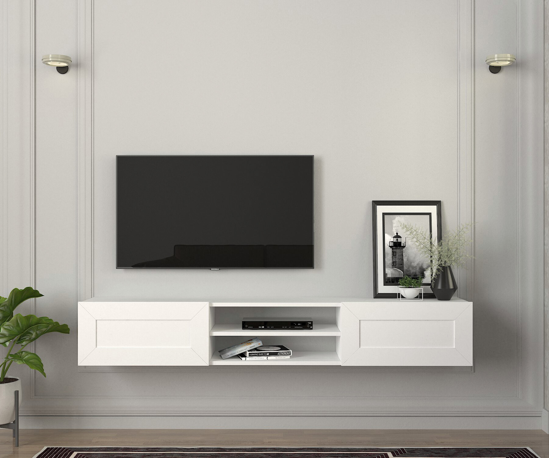 TV-Lowboard Piuma weiß B/H/T: ca. 180x29,1x29,6 cm TV-Lowboard Piuma weiß B/H/T: ca. 180x29,1x29,6 cm