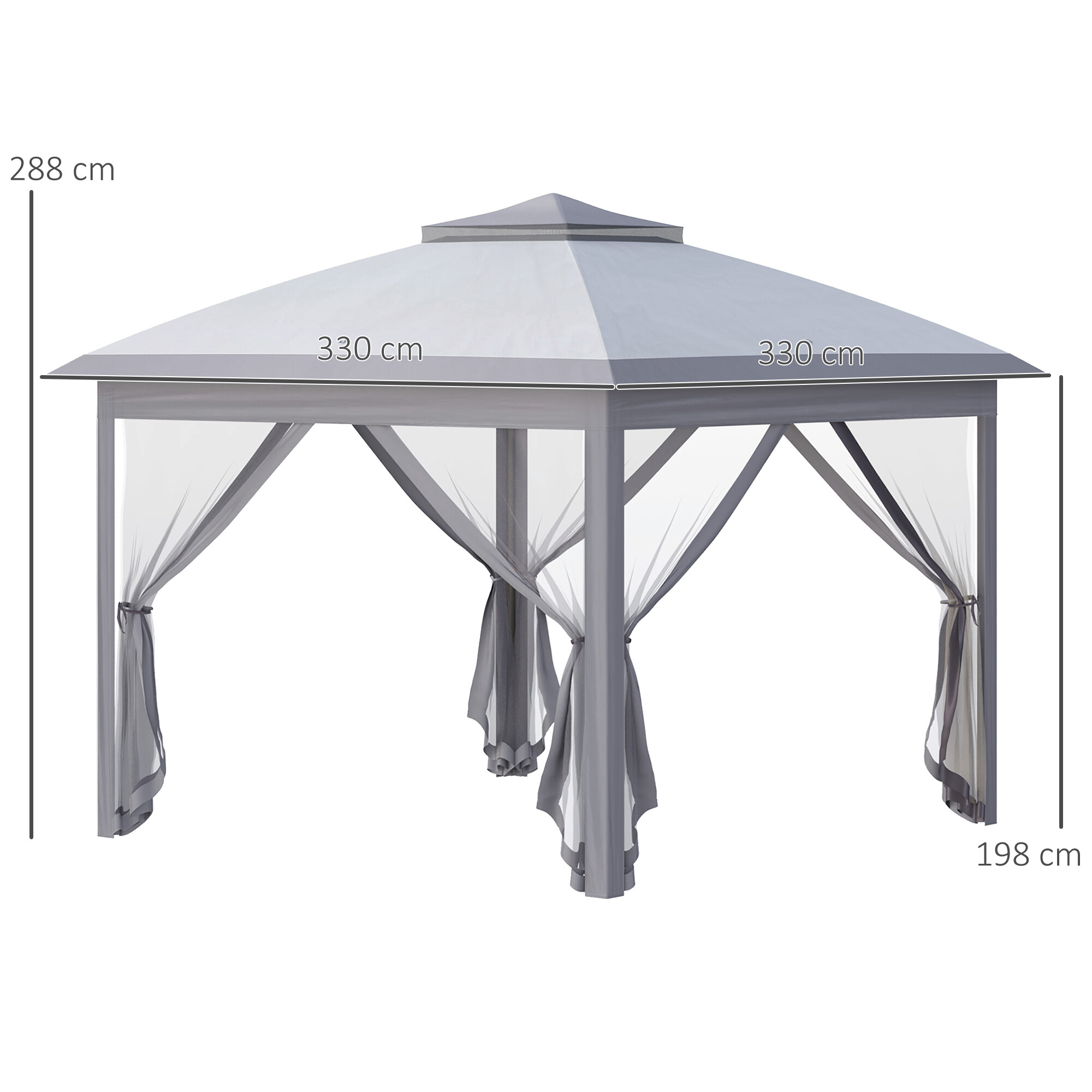 Outsunny Pavillon grau Metall B/H/L: ca. 330x288x330 cm