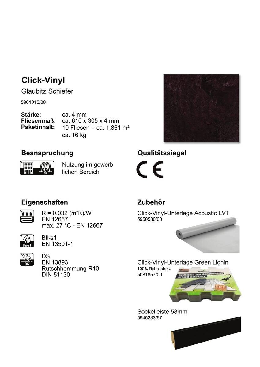 Check One Click-Vinylboden Glaubitz ca. 1,861 m² im Paket  B/L: ca. 30,5x61 cm pro Paket