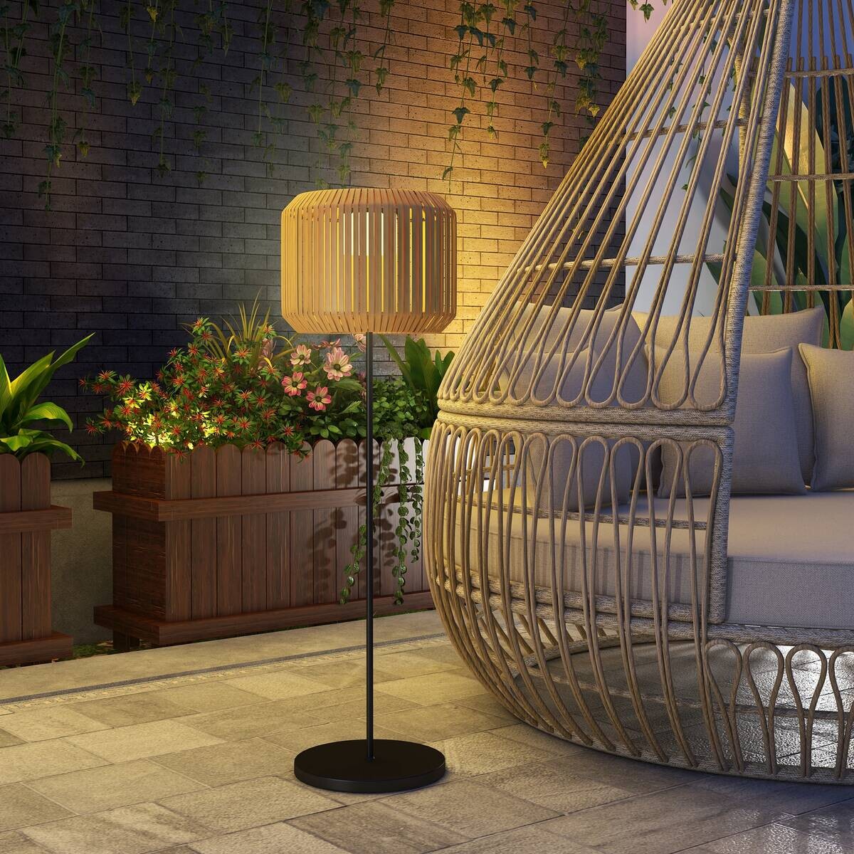 Solarleuchte 867-152V00YL gelb Edelstahl Polyrattan B/H/L: ca. 34x34x130 cm