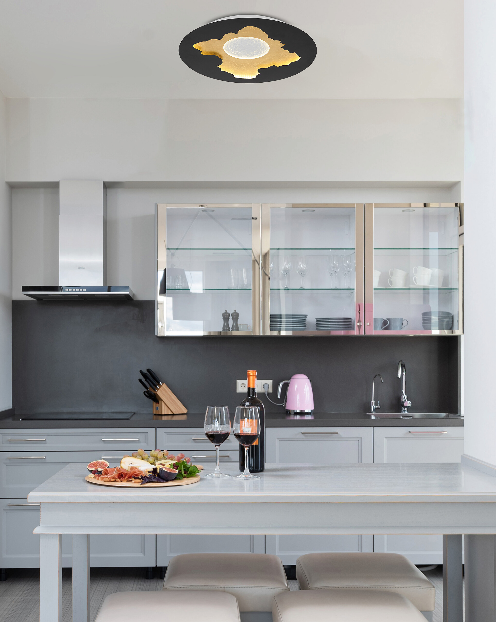 GLOBO LED-Deckenleuchte mattschwarz gold Opal Metall Acryl H/D: ca. 4,9x45 cm 1 Brennstellen