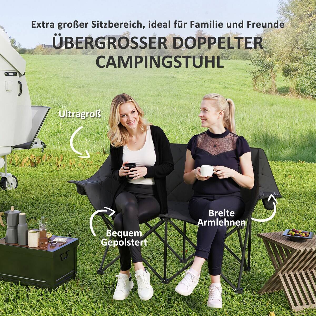 Outsunny Campingstuhl schwarz Metall B/H/L: ca. 60x92x145 cm