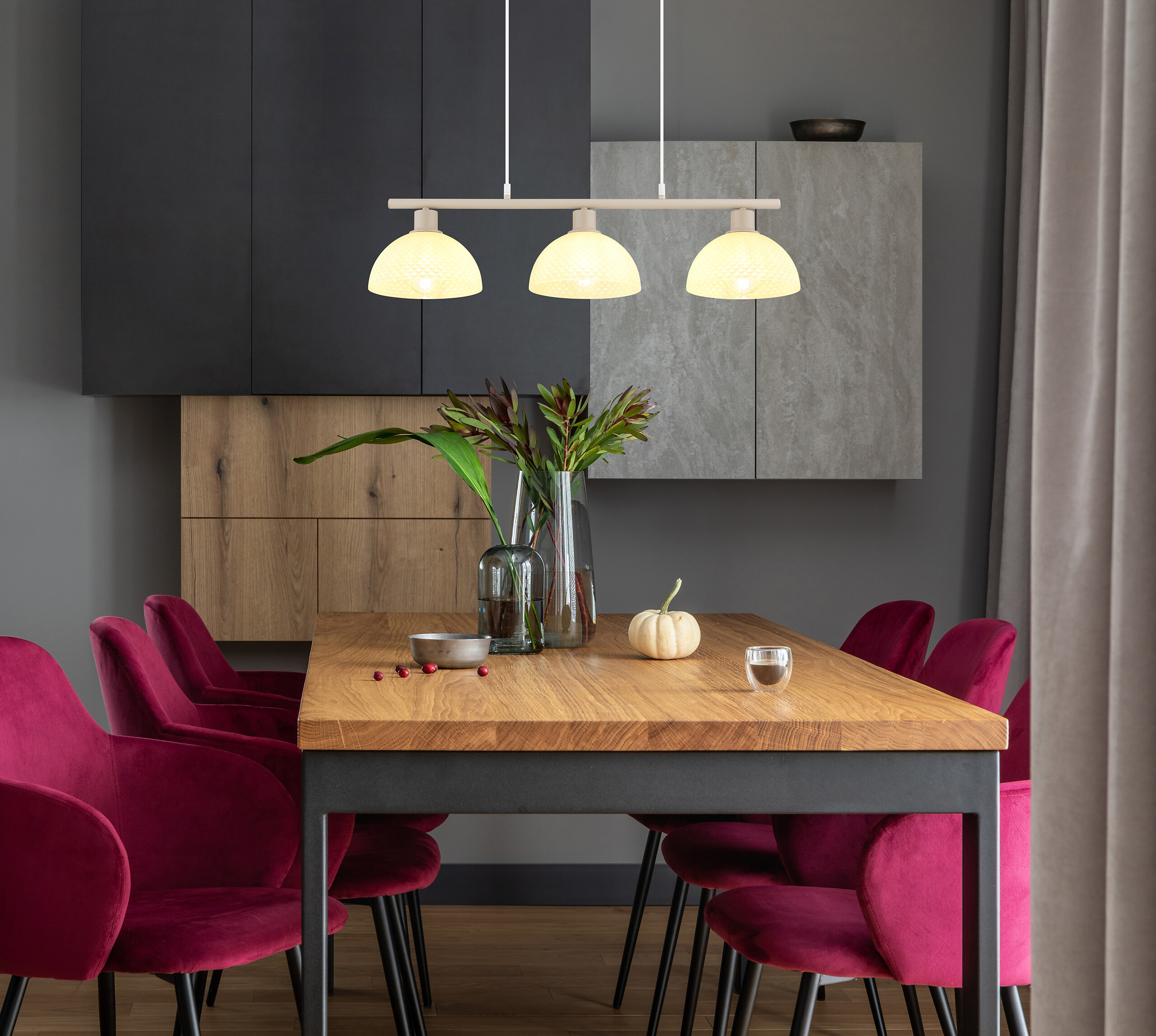 GLOBO Pendelleuchte sand champagner weiß Glas Metall PVC B/H/L: ca. 20x120x77 cm E27 3 Brennstellen