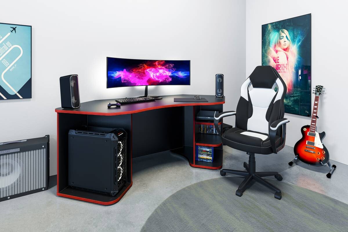 Schreibtisch THANATOS anthrazit rot B/H/T: ca. 198x76x85 cm