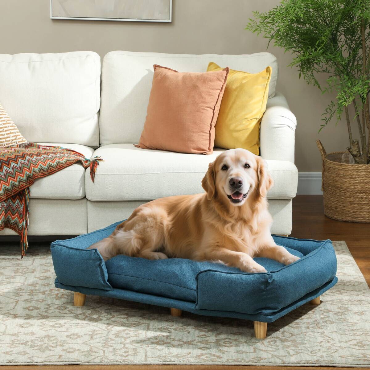 PawHut Hundesofa blau MDF B/H/L: ca. 66x24x96 cm