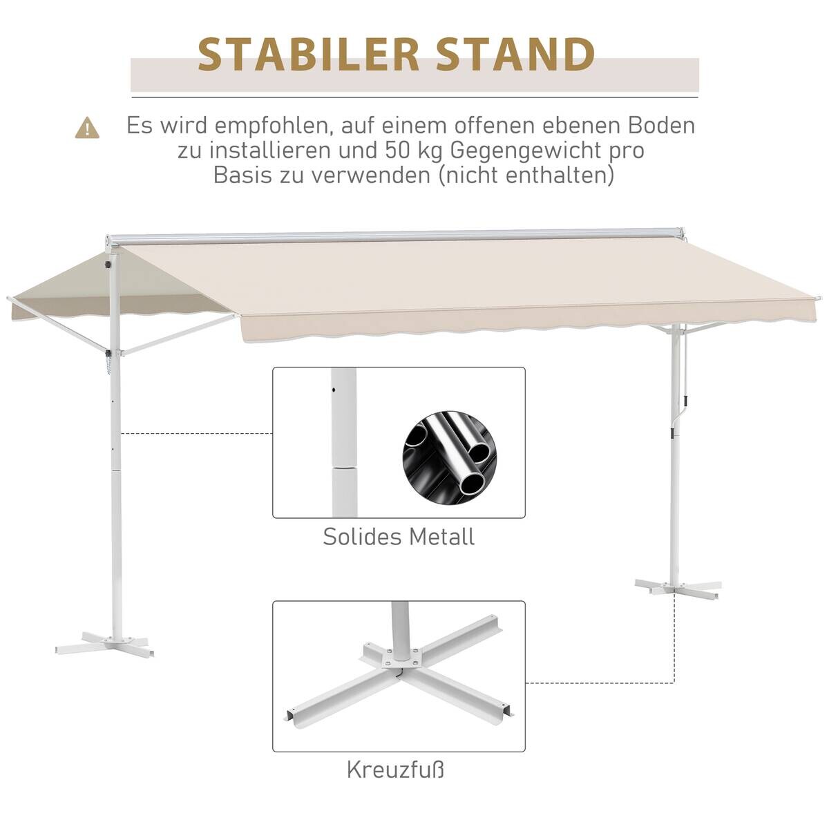 Outsunny Markise cremeweiß B/H/L: ca. 340x255x450 cm