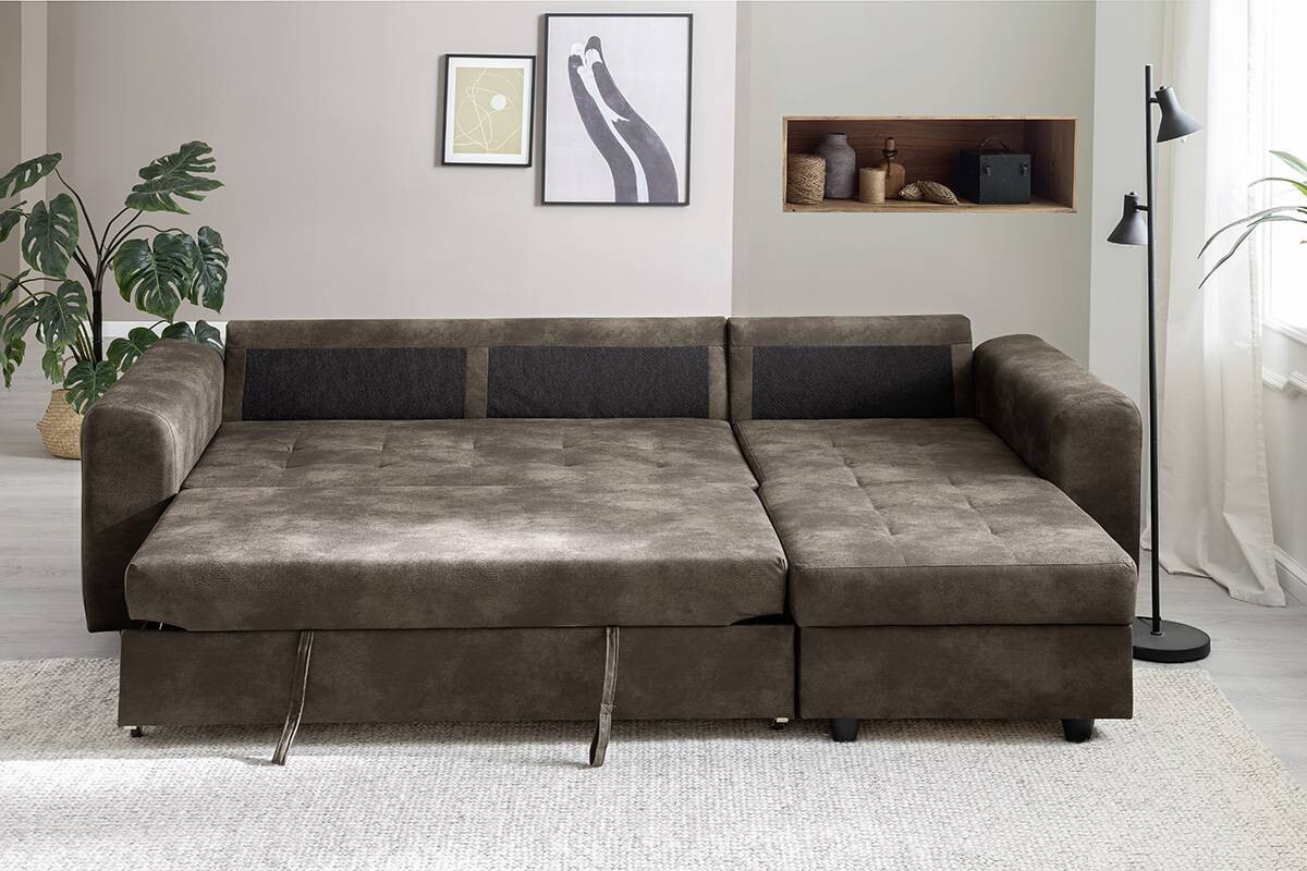 Ecksofa mit Bettfunktion und Bettkasten dunkelbraun B/T: ca. 245x155 cm