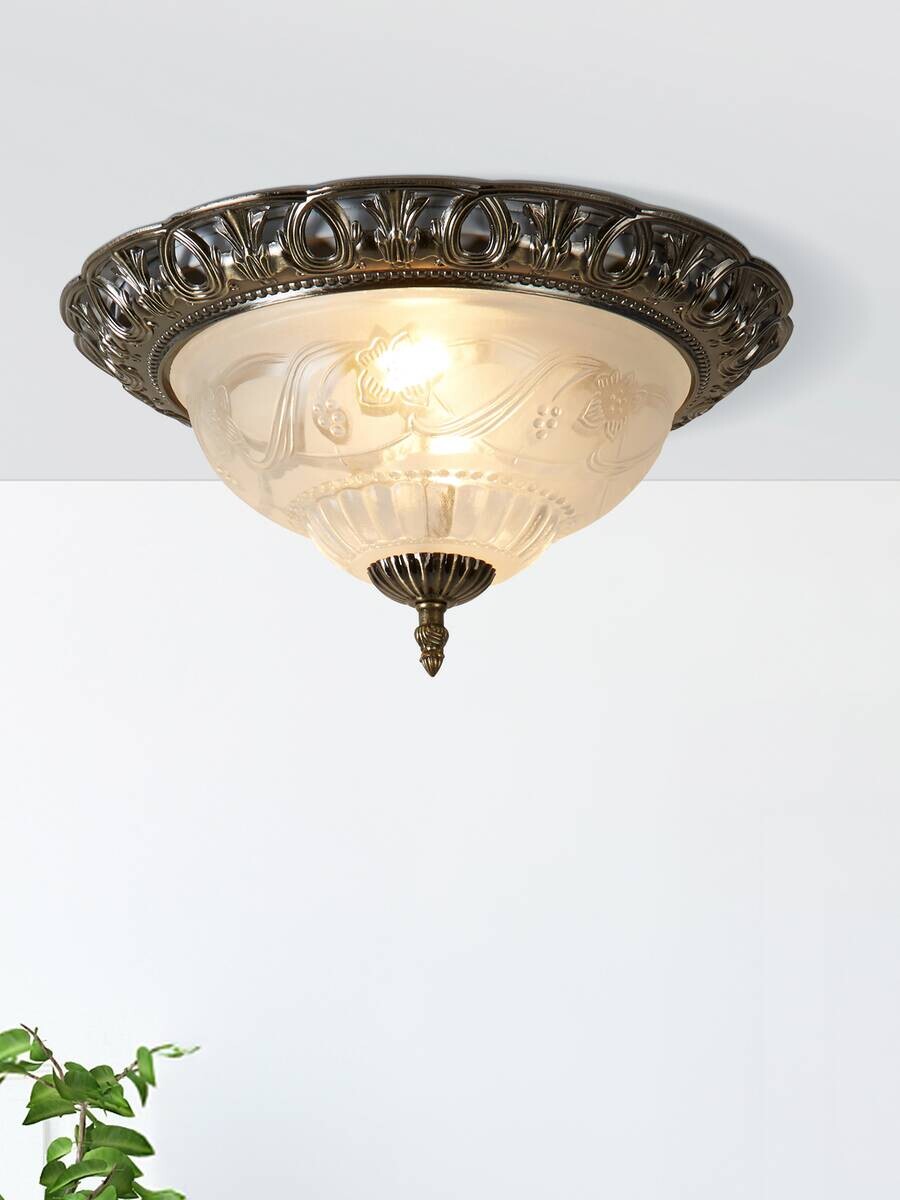 Searchlight Deckenleuchte Derby messing Stahl Glas B/H/L/D: ca. 33x17x33x33 cm E14 2 Brennstellen