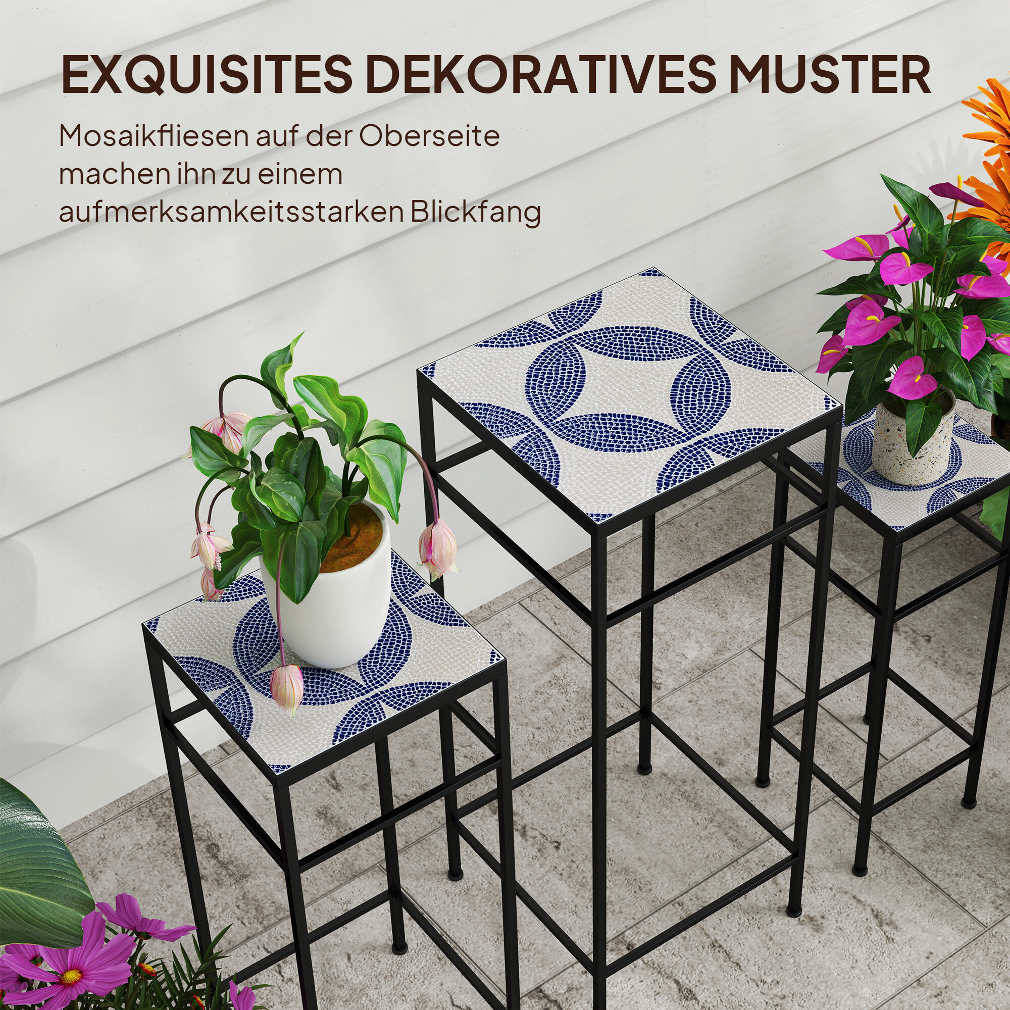 Outsunny Pflanzenständer 3er Set blau Metall B/H/L: ca. 28x71x28 cm