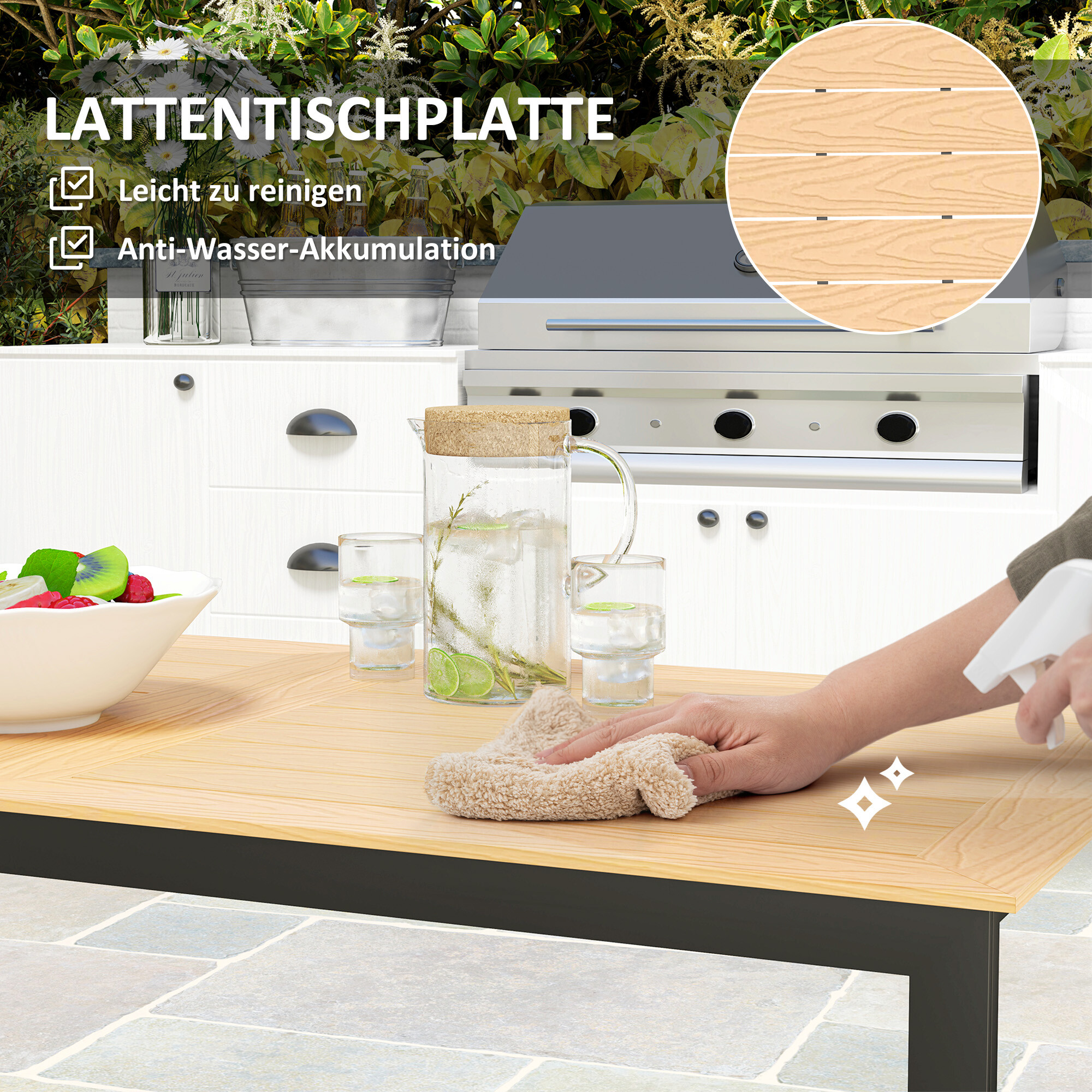 Outsunny Gartentisch taupe Metall B/H/L: ca. 80x75x160 cm