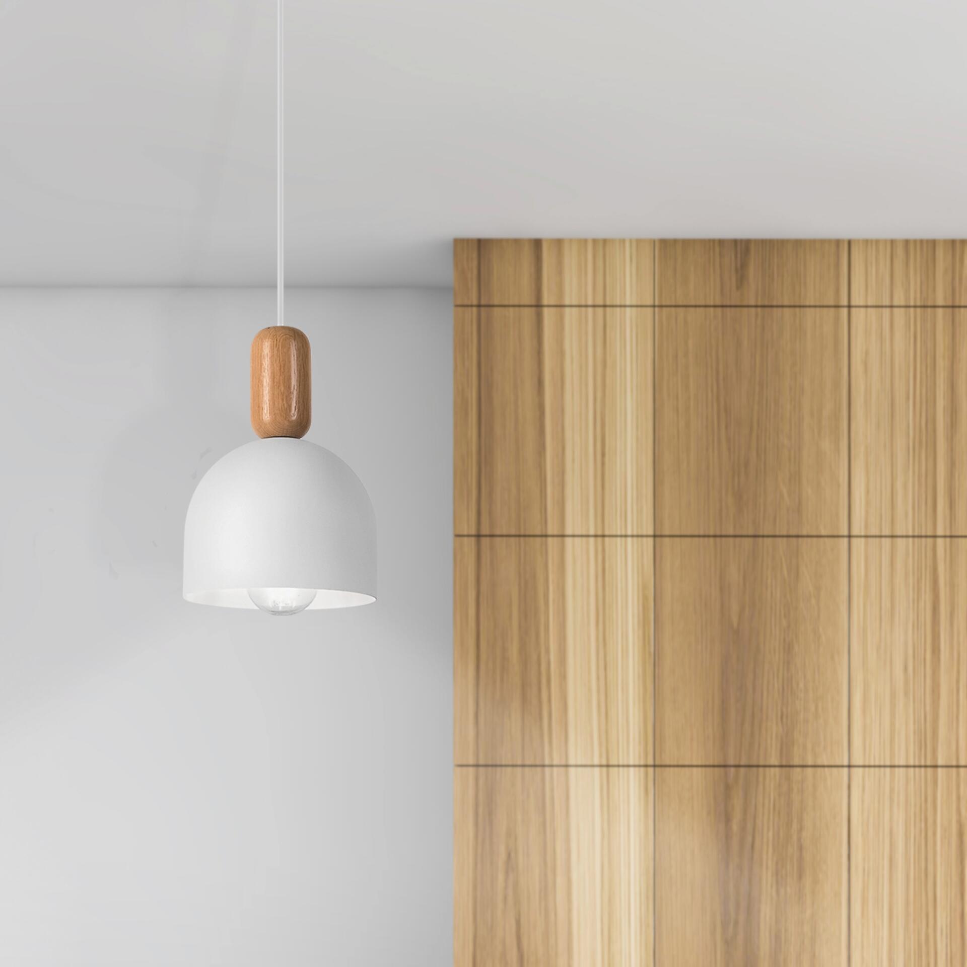 Lamkur Hängeleuchte Eiche weiß Holz Stahl B/H/L: ca. 15,5x102x15,5 cm E27 1 Brennstellen