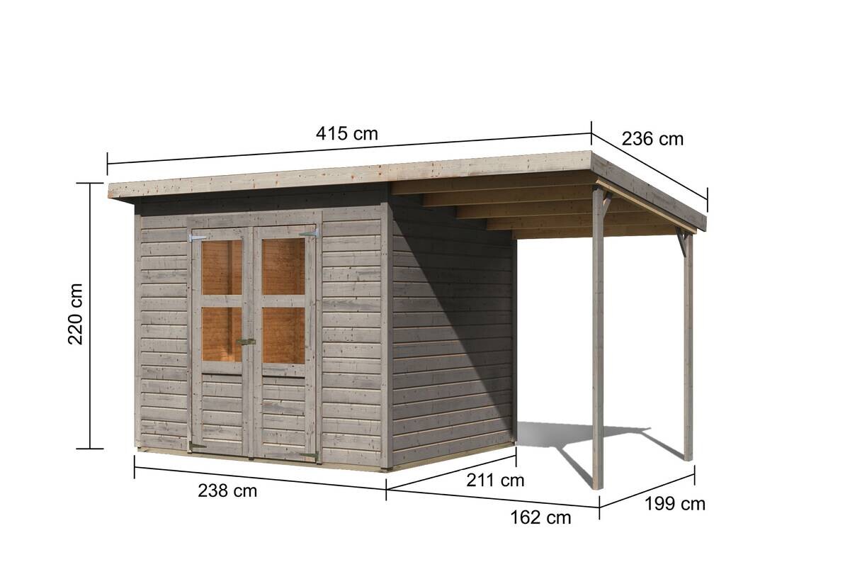 Karibu Gartenhaus Tony 2 grau B/H/L: ca. 214x219x242 cm