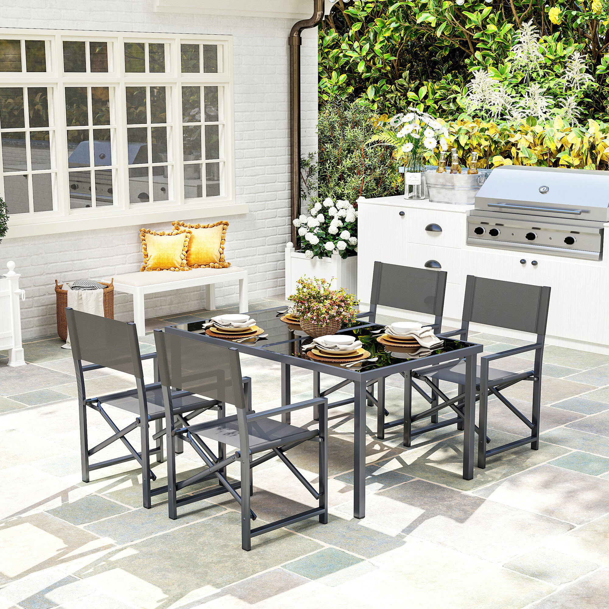 Outsunny Gartenmöbel-Set grau Stahl B/H/L: ca. 90x72x150 cm