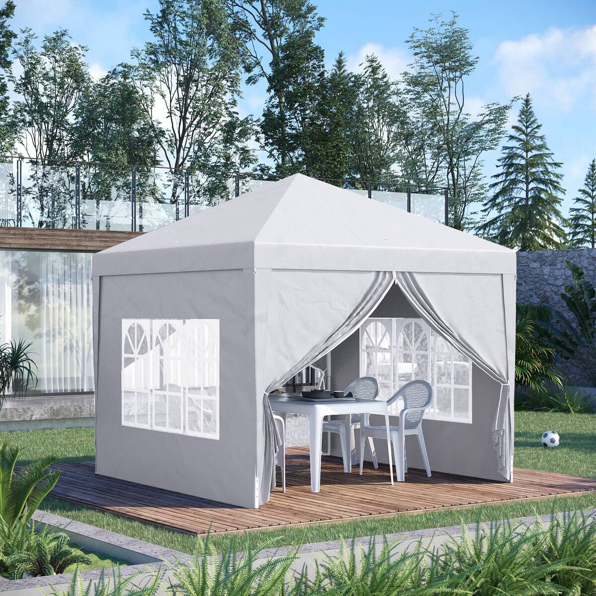Outsunny Pavillon weiß Polyester B/H/L: ca. 2,95x2,95x2,58 cm