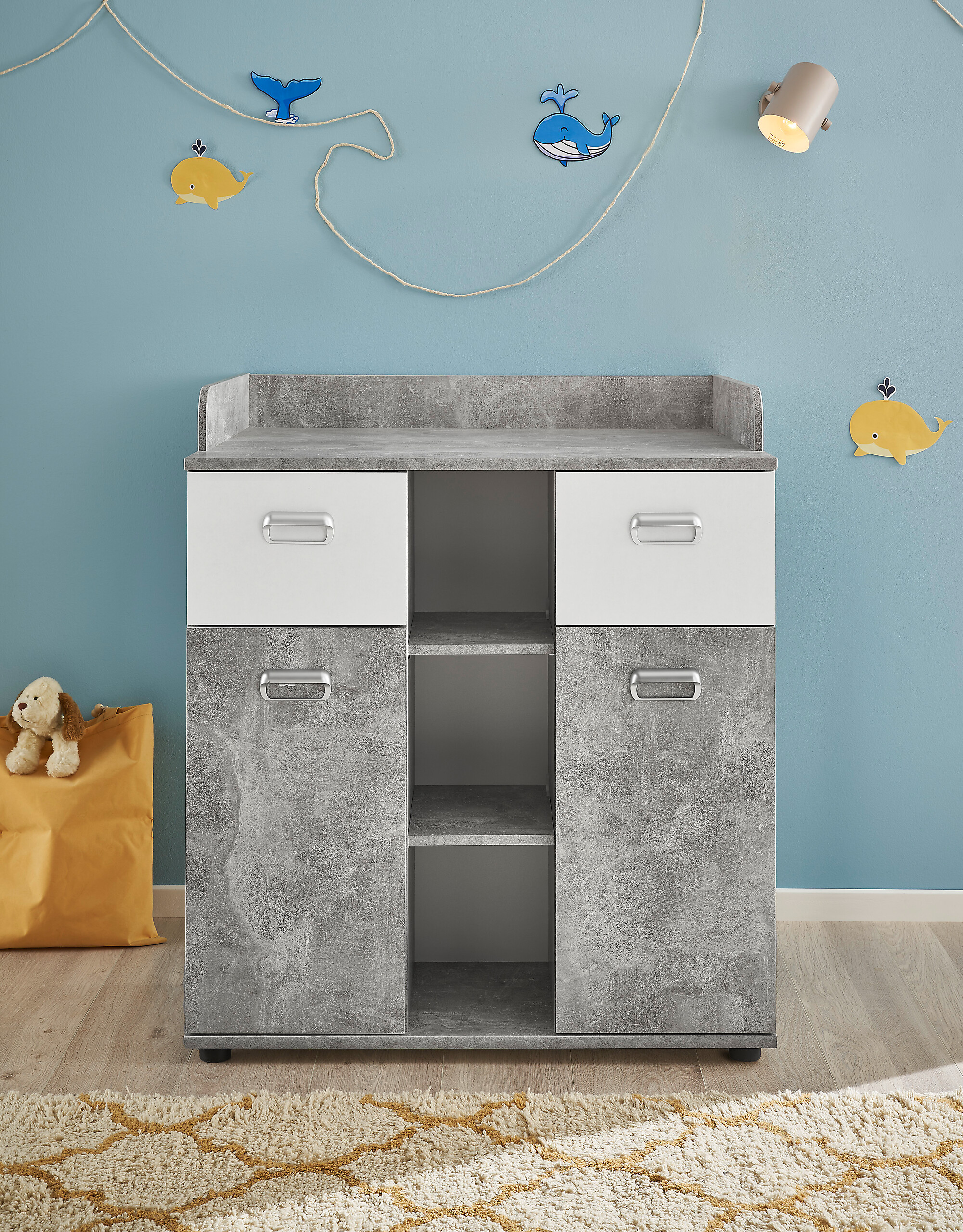Wickelkommode Matino Beton weiß B/H/T: ca. 89x101x78 cm