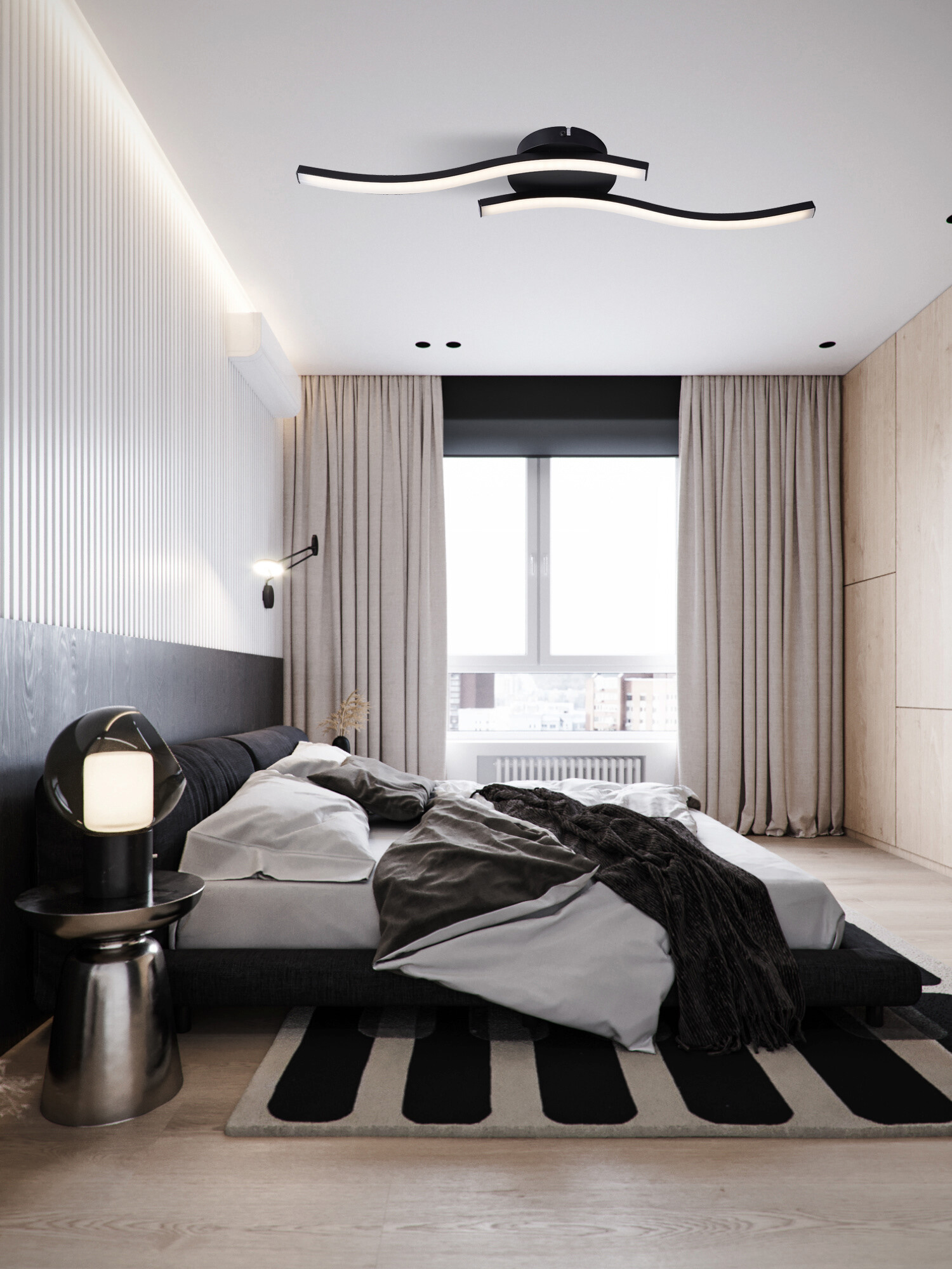 POCOline Deckenleuchte Berwin schwarz Metall B/H/L: ca. 56x7x12 cm 2 Brennstellen