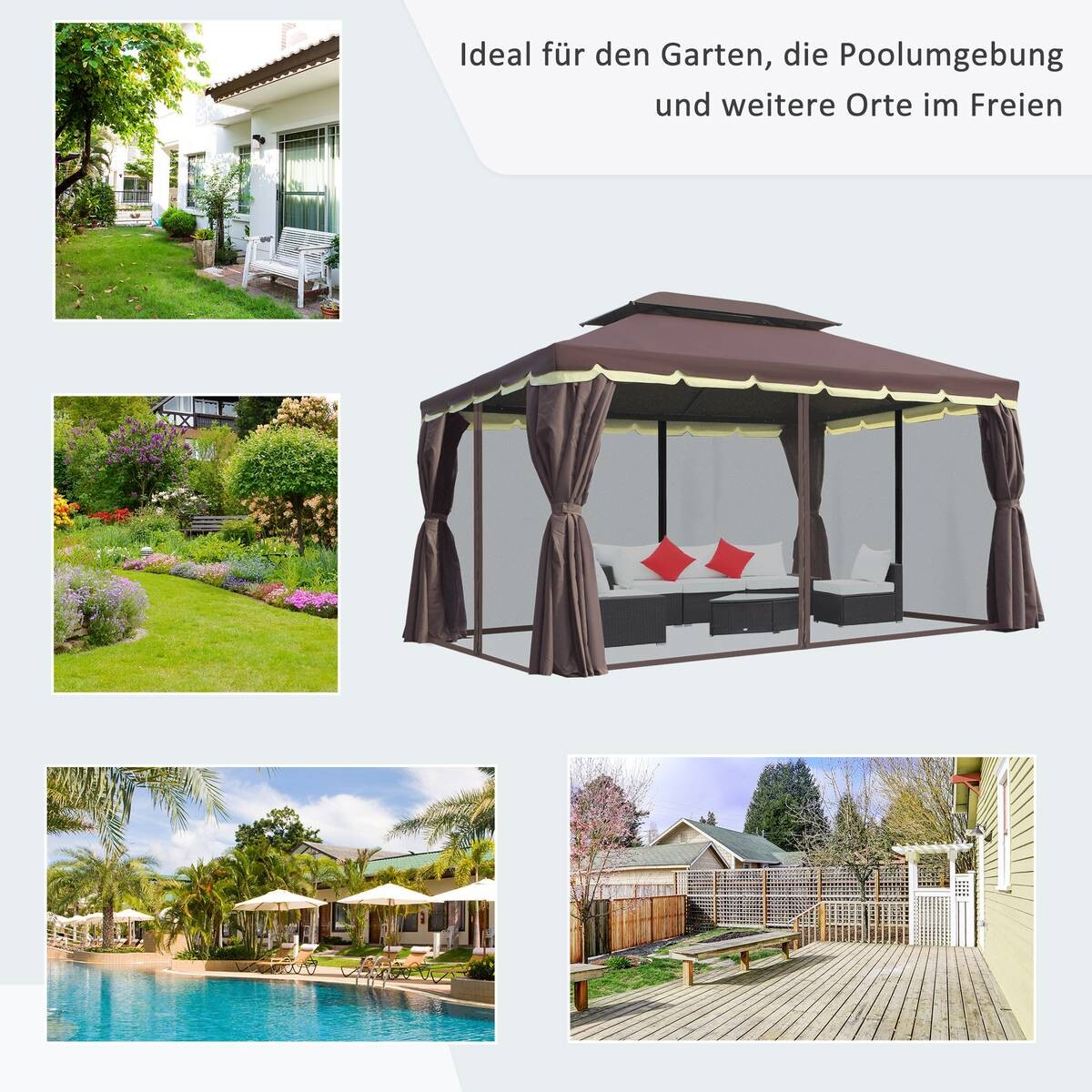Outsunny Pavillon kaffee Aluminium B/H/L: ca. 290x280x390 cm