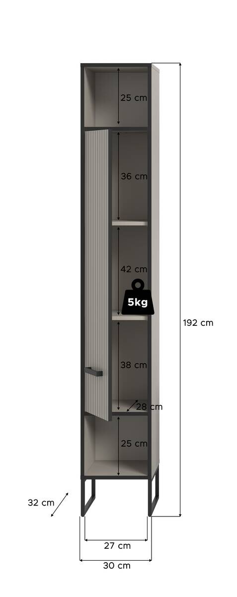 Badhochschrank BAGNO schwarz Kaschmirgrau Nachbildung B/H/T: ca. 30x192x32 cm