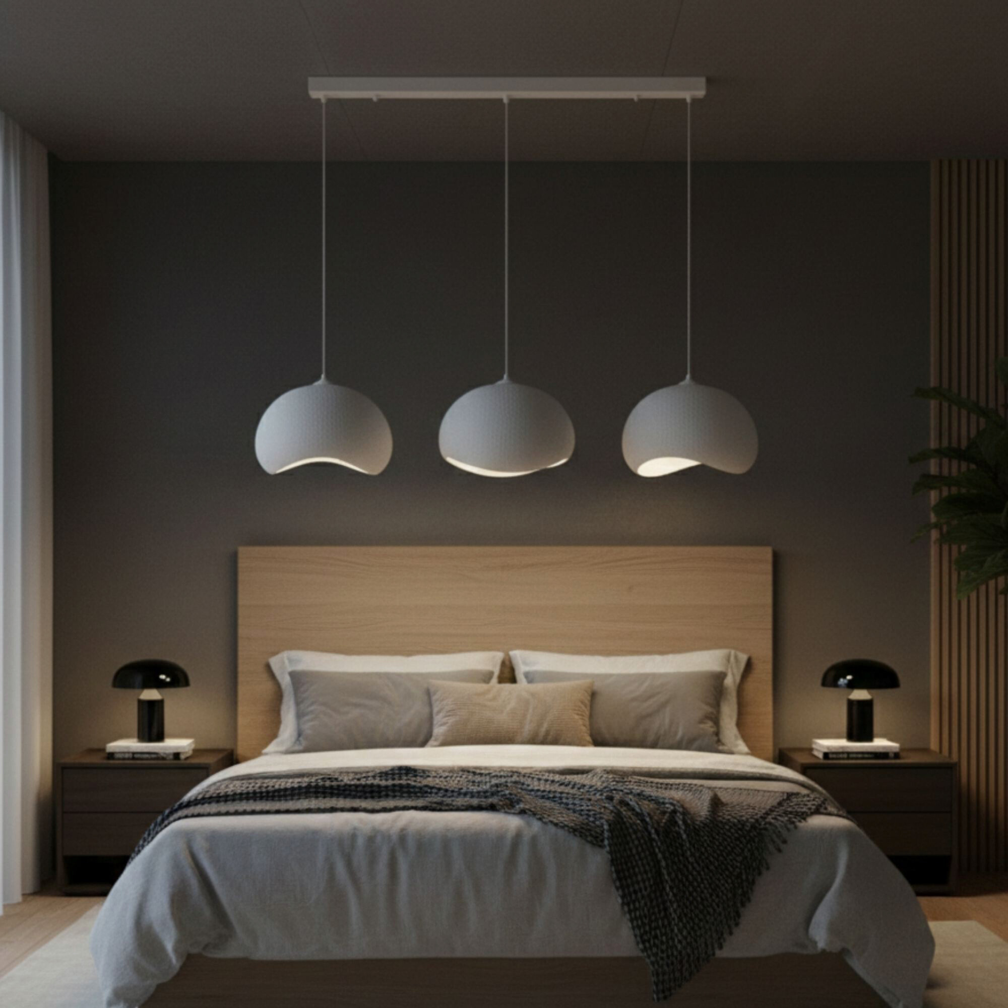 Opviq Pendelleuchte Yontu-15853-A weiß Metall Polyester-Mischgewebe B/H/L: ca. 29x120x34 cm E27 3 Brennstellen