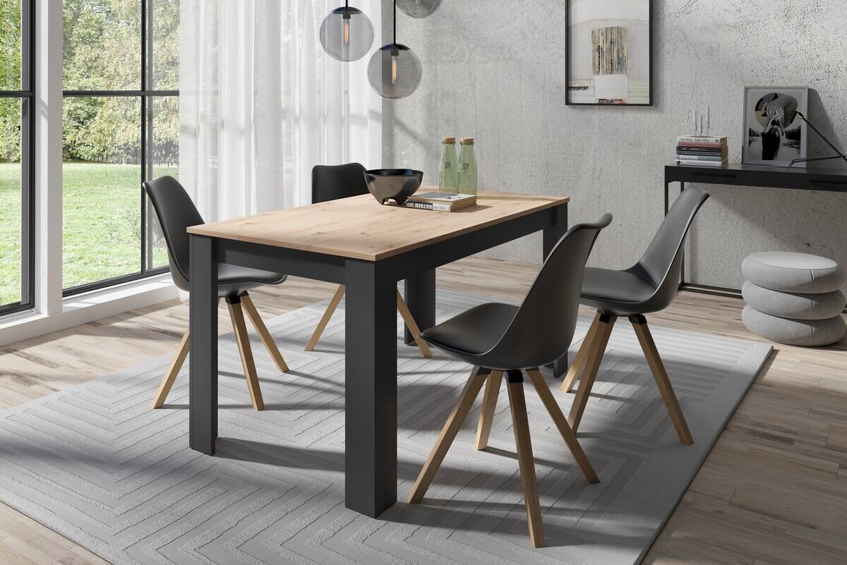 Tischgruppe KIRA anthrazit Eiche schwarz B/H/T: ca. 140x75x80 cm