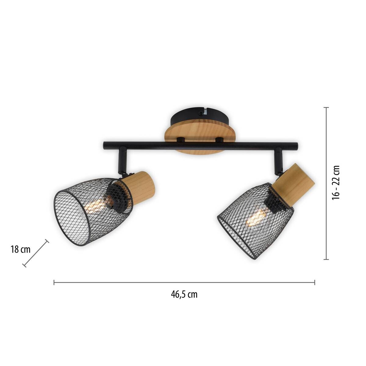 Just Light Spotbalken TAMIS 15192-79 natur schwarz Holz Metall B/H/T: ca. 46,5x22x18 cm E14 2 Brennstellen