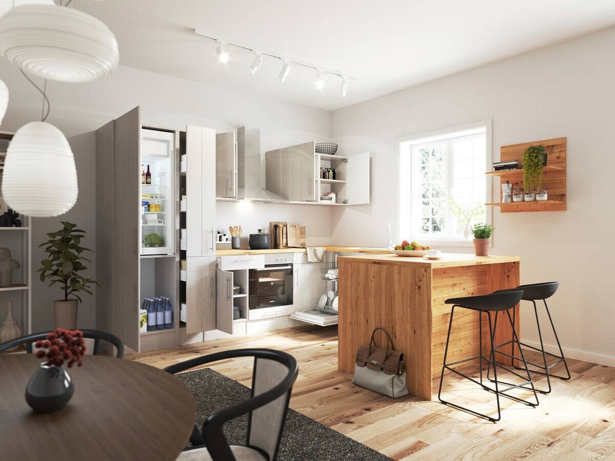 Respekta Winkelküche Anton weiß Lärche Nachbildung B/H/T: ca. 310x211x172 cm