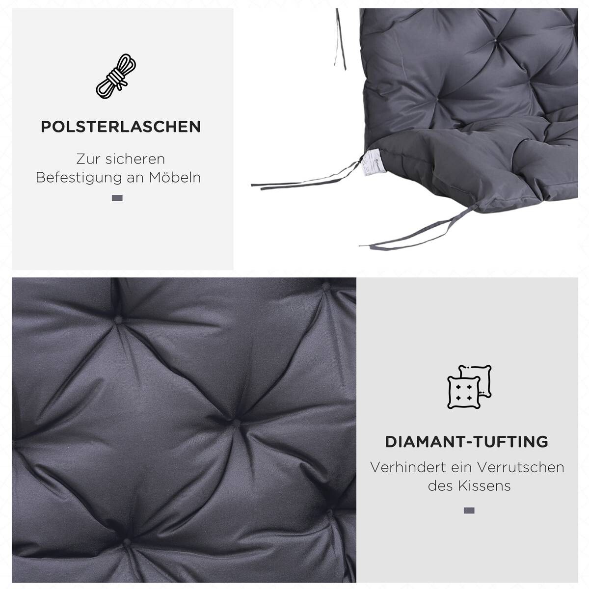 Outsunny Bankauflage dunkelgrau Baumwolle B/H/L: ca. 150x8x98 cm