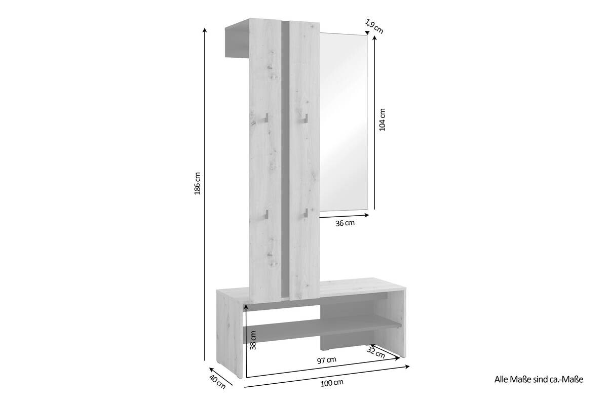Garderobenset NANTE Eiche schwarz B/H/T: ca. 100x186x40 cm