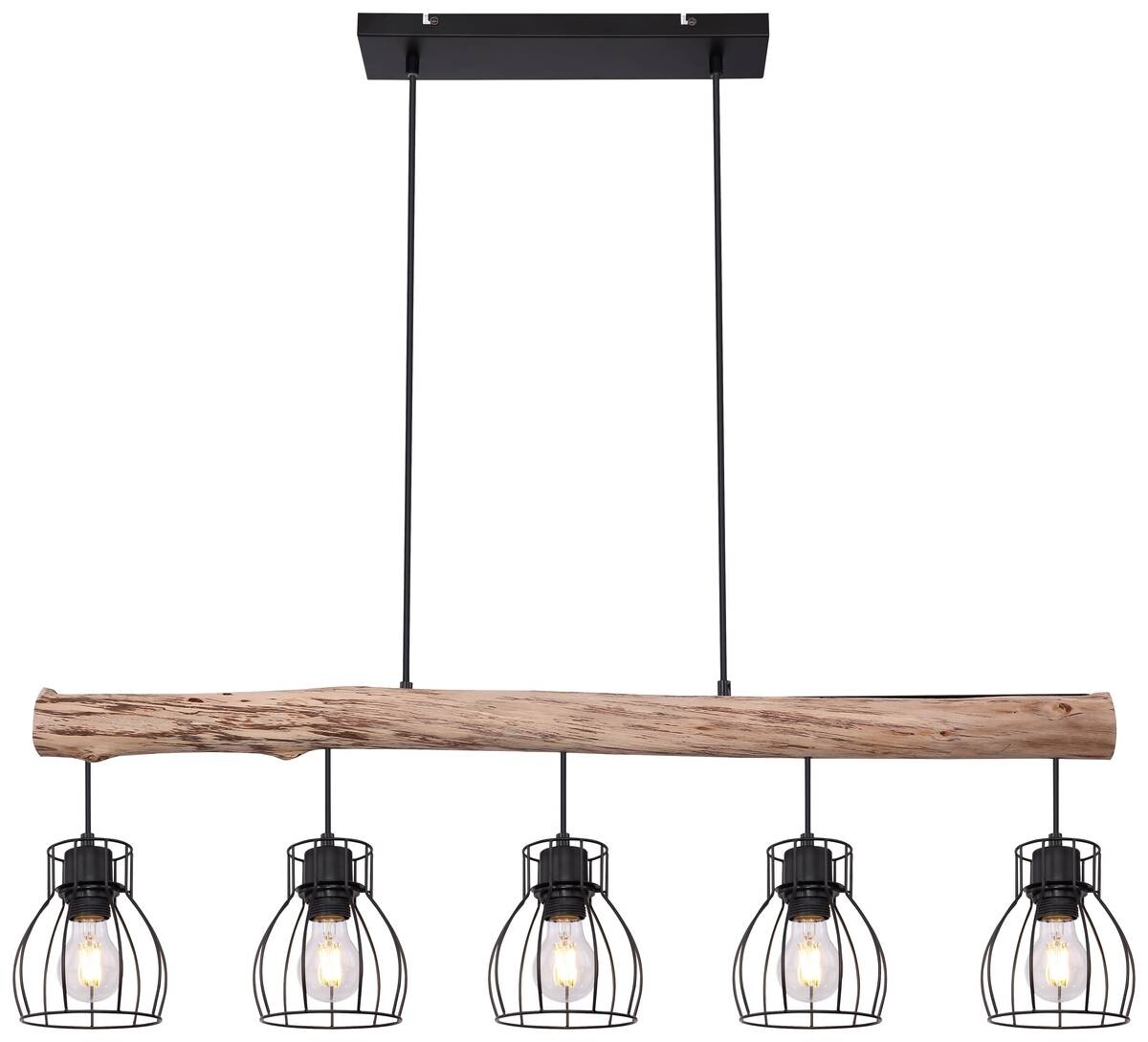 GLOBO Pendelleuchte Mina natur schwarz Holz Metall B/H: ca. 104x140 cm E27 5 Brennstellen