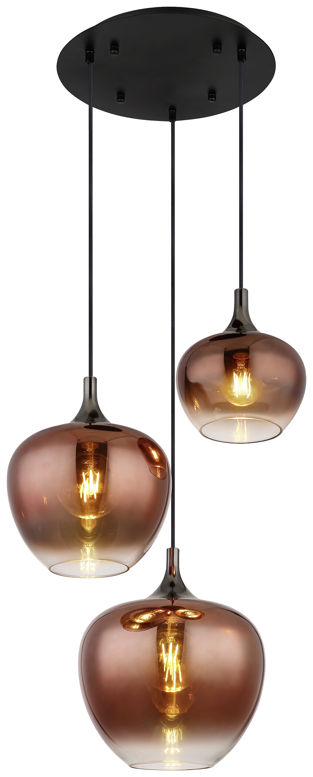 Pendelleuchte Maxy schwarz Glas Metall H/D: ca. 120x48 cm E27 3 Brennstellen