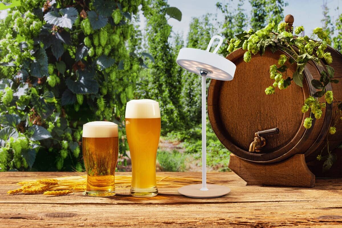 Näve Leuchten LED-Tischleuchte weiß Kunststoff Holz Metall B/H/T/D: ca. 13x36x13x13 cm