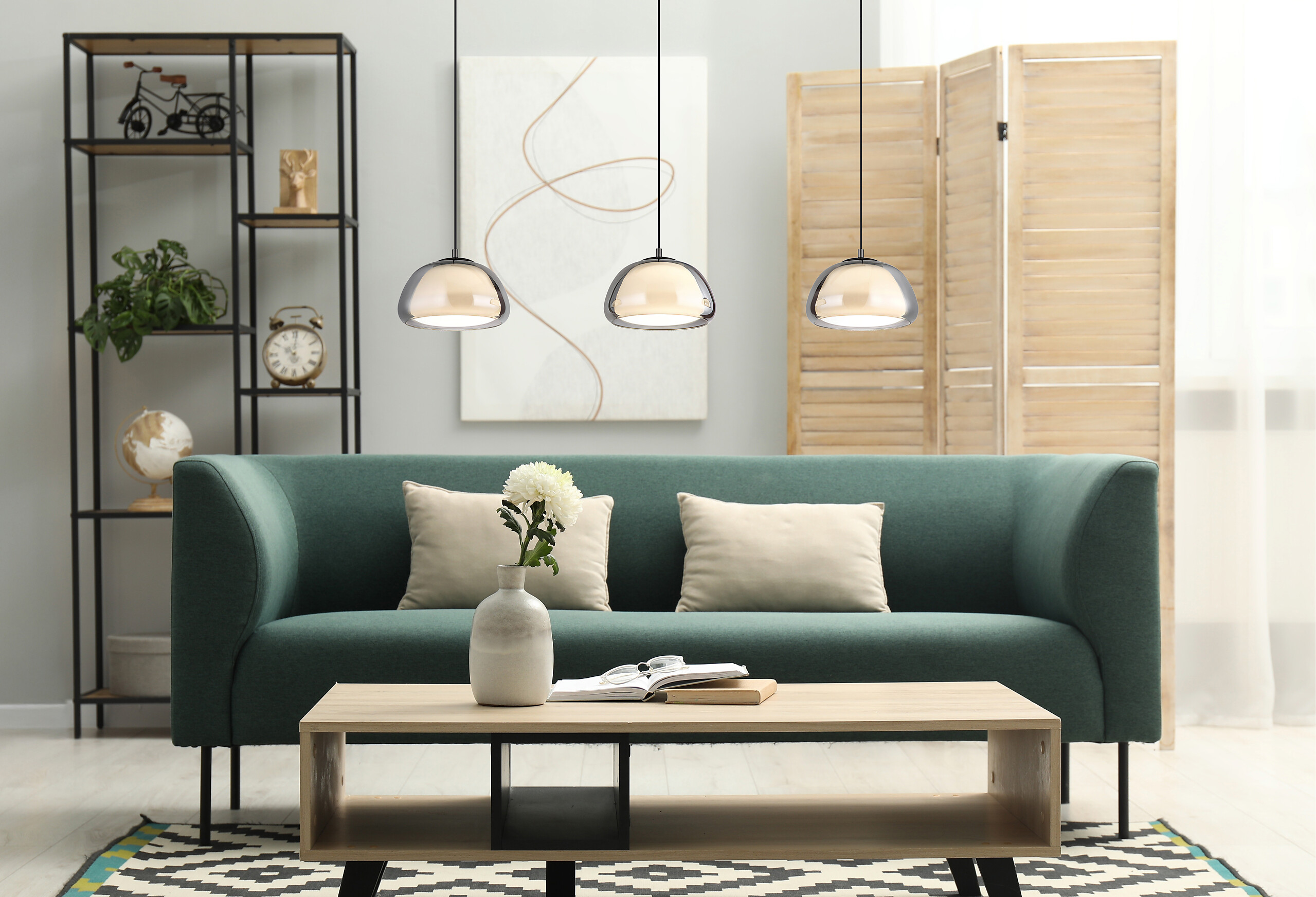 GLOBO Hängeleuchte Chrom schwarz Glas Metall B/H/L: ca. 36x21x101 cm