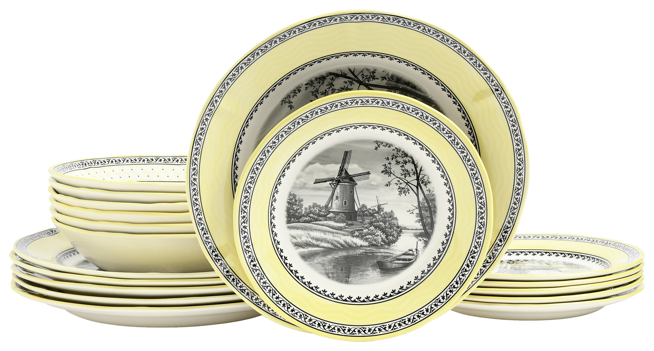 CreaTable Servierschalen-Set Windmühle gelb Steingut 18 tlg.