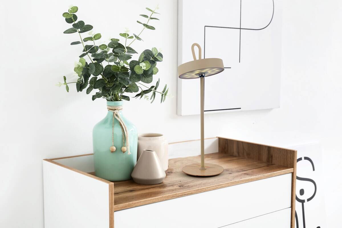 Näve Leuchten LED-Tischleuchte beige Holz Metall Kunststoff B/H/T/D: ca. 13x36x13x13 cm