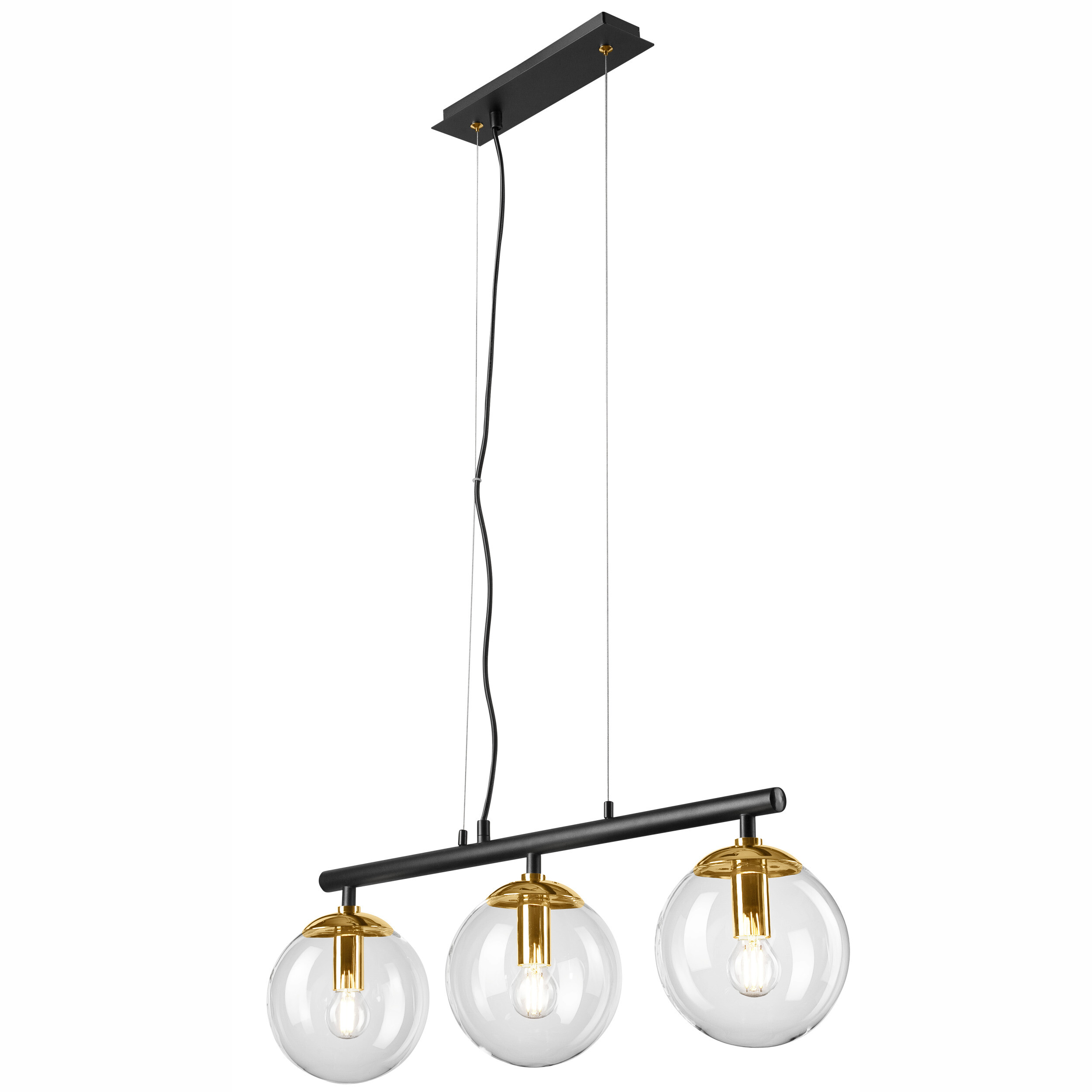 Lamkur Deckenleuchte gold Stahl Glas B/H/L: ca. 12x150x70 cm E14 3 Brennstellen