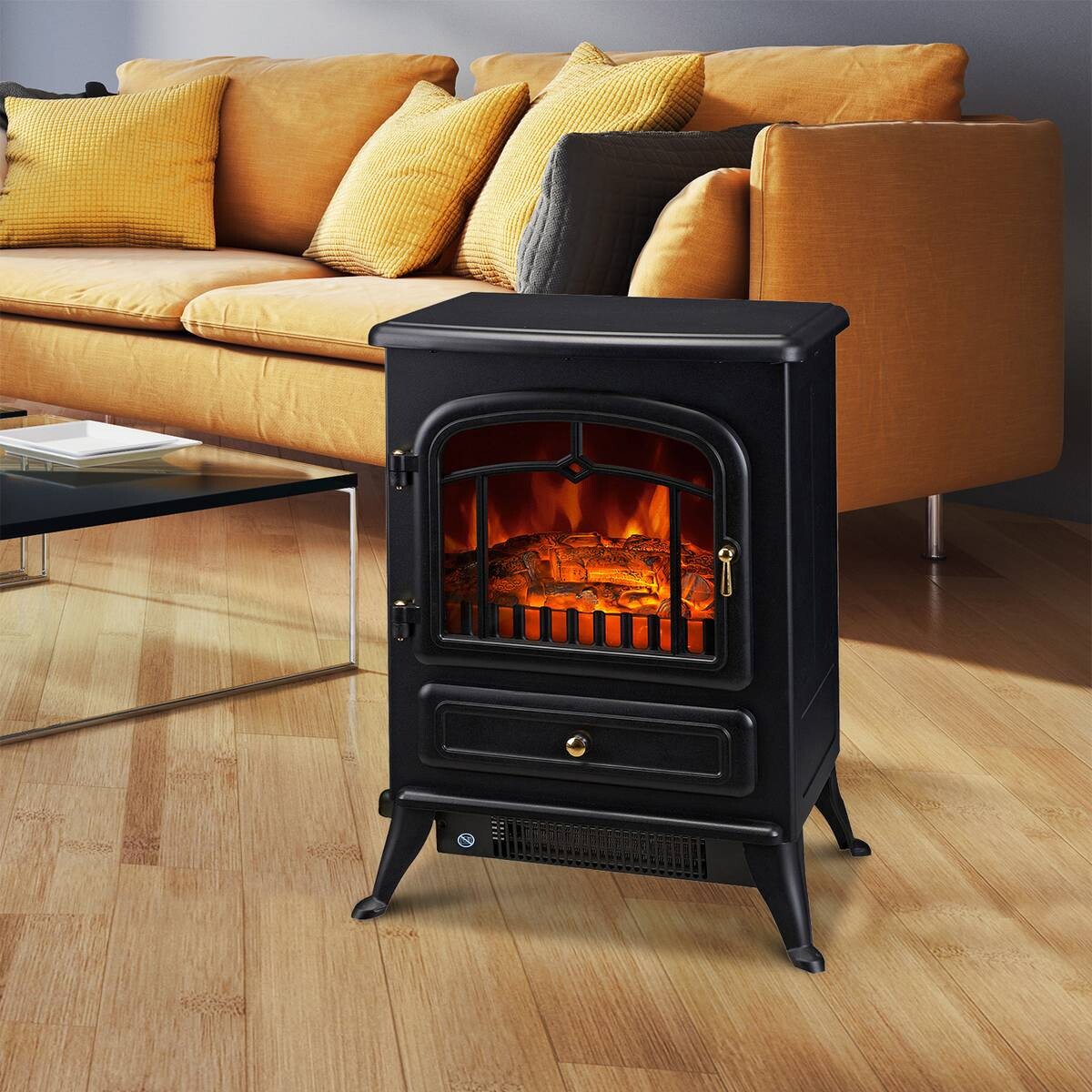 HOMCOM Elektrischer-Kamin MH820-039 schwarz Glas Metall B/H/T: ca. 42x55x28 cm ca. 1850 W