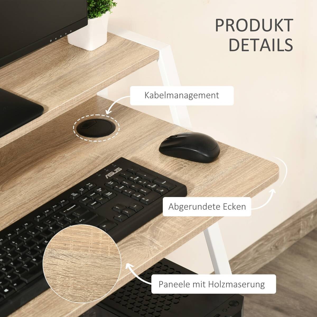 Schreibtisch 836-055AK weiß Eiche Nachbildung B/H/T: ca. 84x85x45 cm