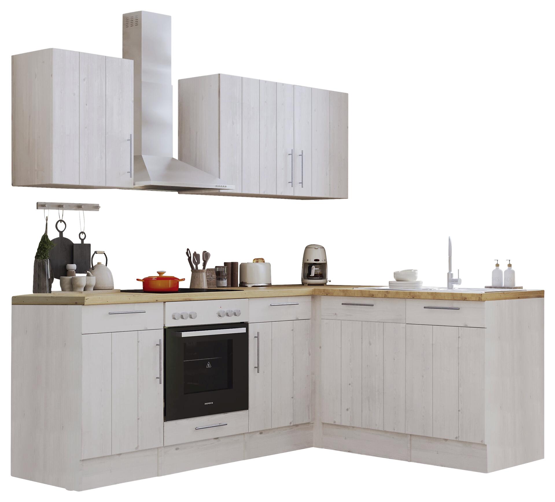 Respekta Winkelküche BERPL220LHWC weiß Lärche Nachbildung B/H/T: ca. 220x211x172 cm