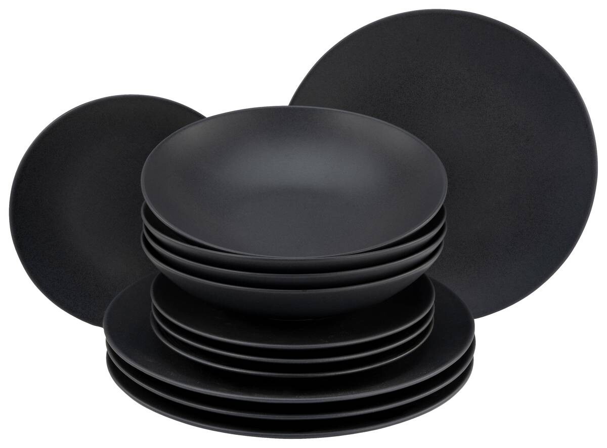 CreaTable Tafelservice Soft Touch mattschwarz Keramik 12 tlg.