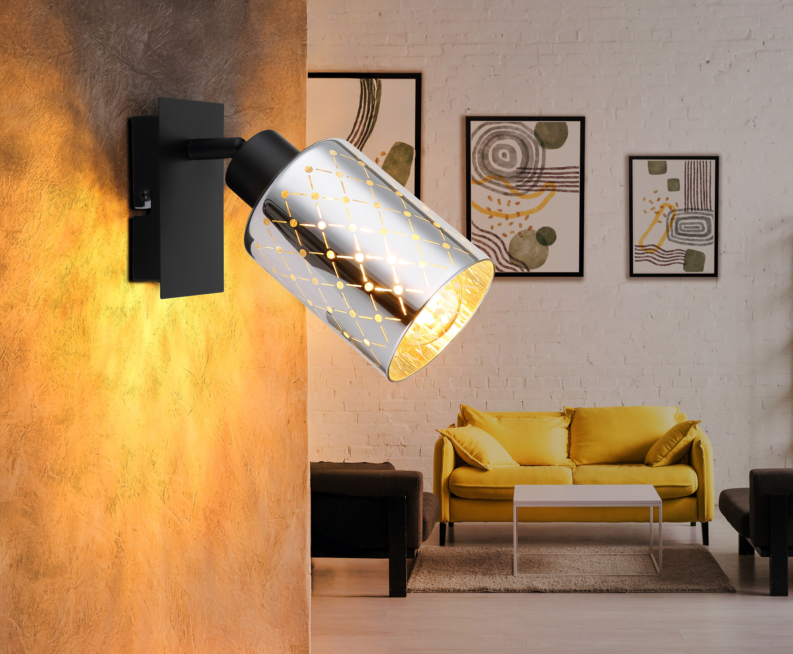 GLOBO Strahler mattschwarz klar Chrom Glas Metall B/H/L: ca. 8x20x16,5 cm E27 1 Brennstellen