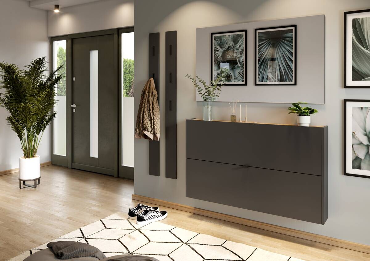 Schuhschrank 1392-549 Graphit Optik Eiche Navarra Nachbildung B/H/T: ca. 140x85x19 cm Schuhschrank 1392-549 Graphit Optik Eiche Navarra Nachbildung B/H/T: ca. 140x85x19 cm