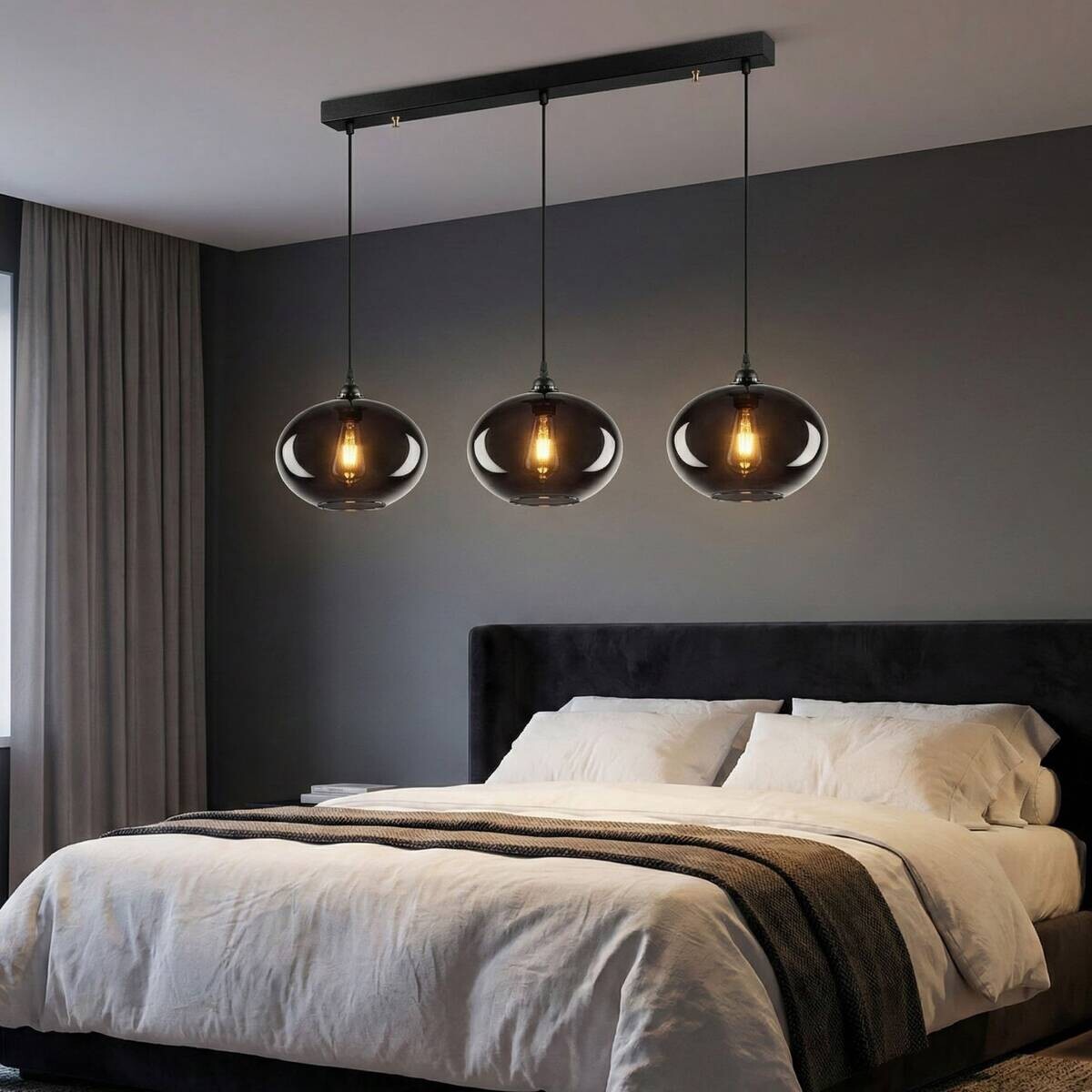 Pendelleuchte grau Rauch Metall Glas B/H/T/L: ca. 97x120x97x97 cm E27 1 Brennstellen