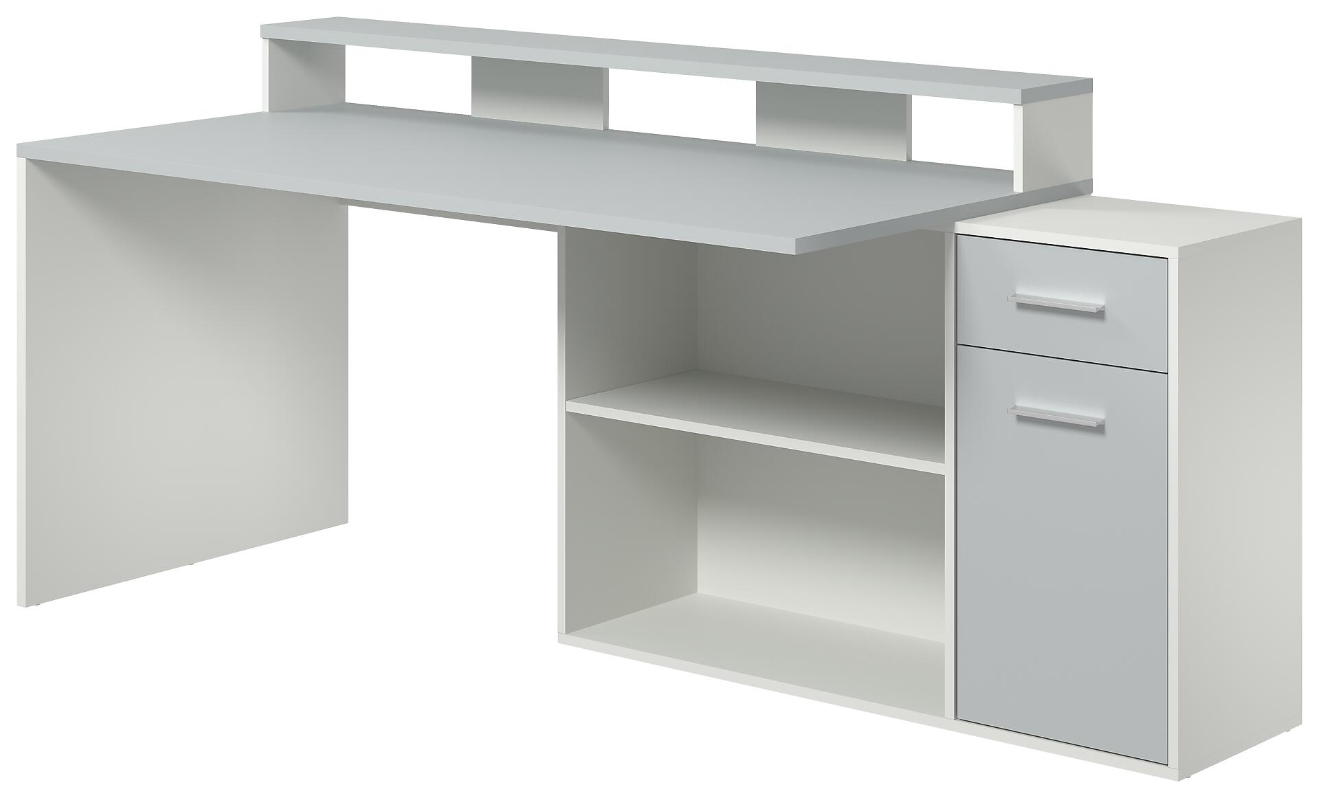 Schreibtisch Gamer hellgrau matt weiß matt B/H/T: ca. 160x92x115 cm
