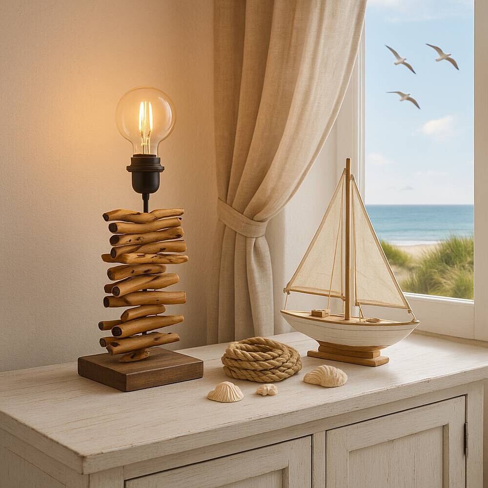 Eglo Tischlampe Seahouse braun schwarz Metall Holz B/H/L: ca. 15x40x15 cm E27 1 Brennstellen