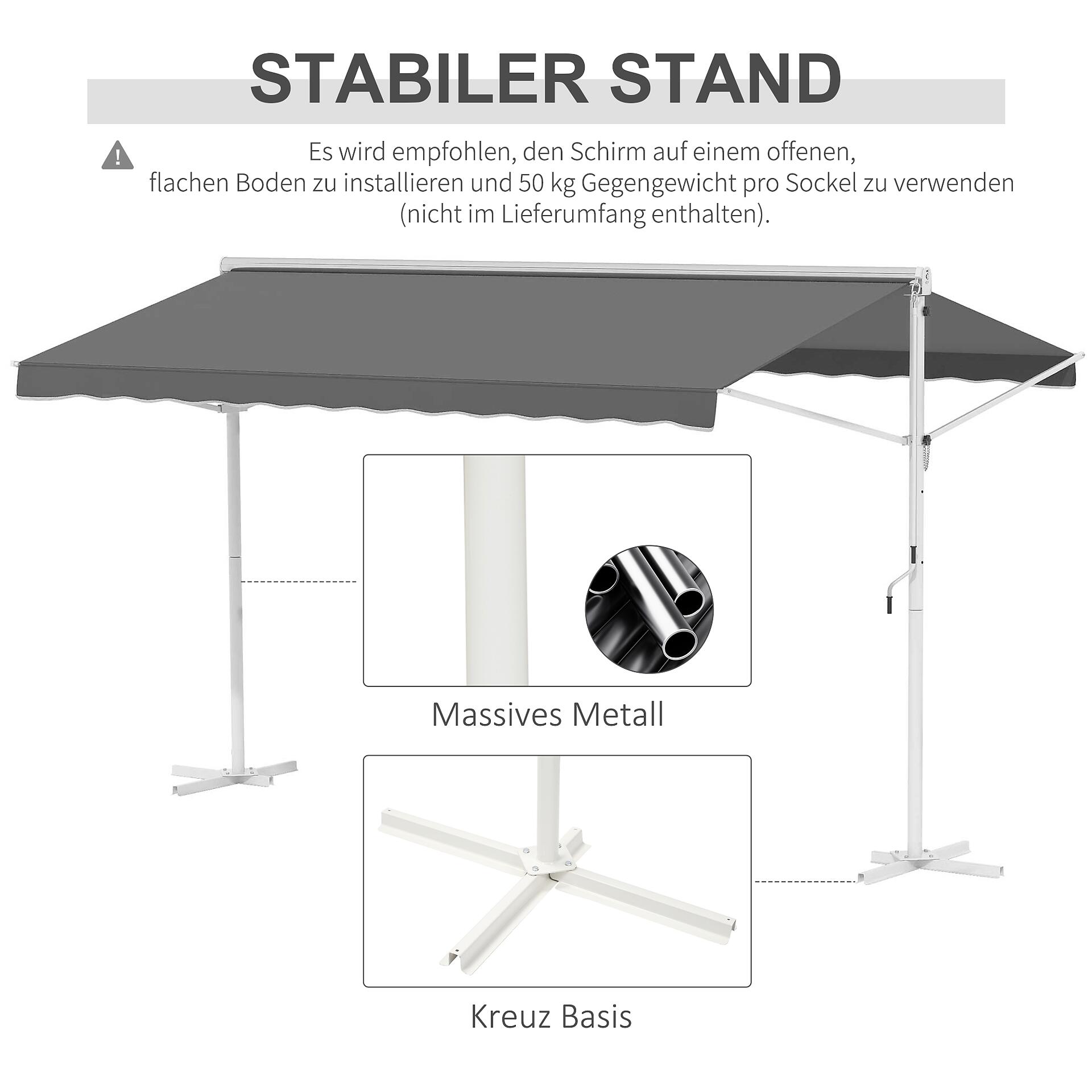 Outsunny Standmarkise mit Faltarm grau Metall B/H/L: ca. 298x255x395 cm