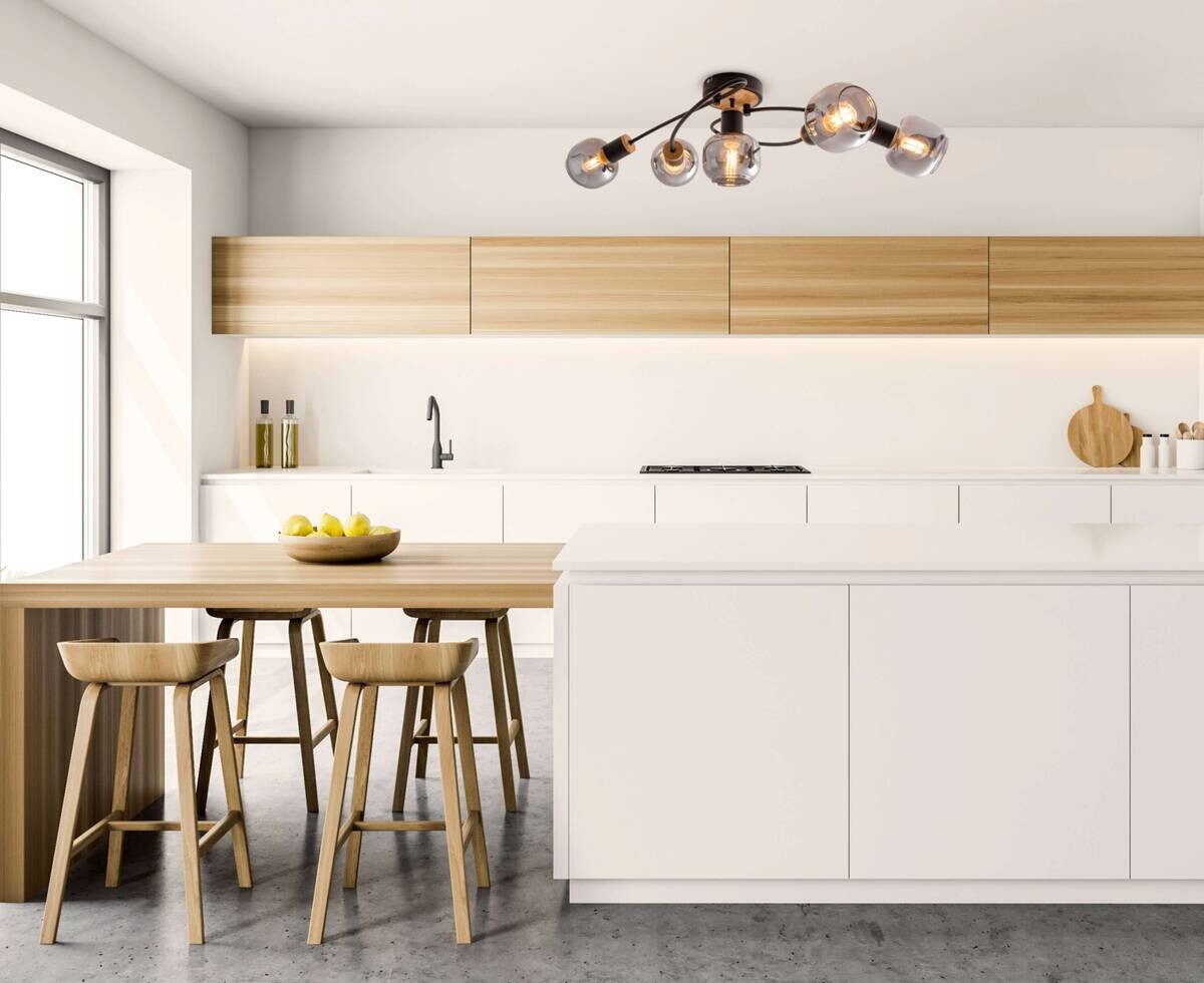 Näve Leuchten Deckenleuchte 1374522 schwarz Metall Glas B/H/T: ca. 23,5x18,5x67,5 cm E14 5 Brennstellen