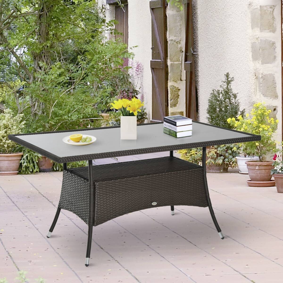 Outsunny Gartentisch schwarz Polyrattan B/H/L: ca. 85x74x150 cm